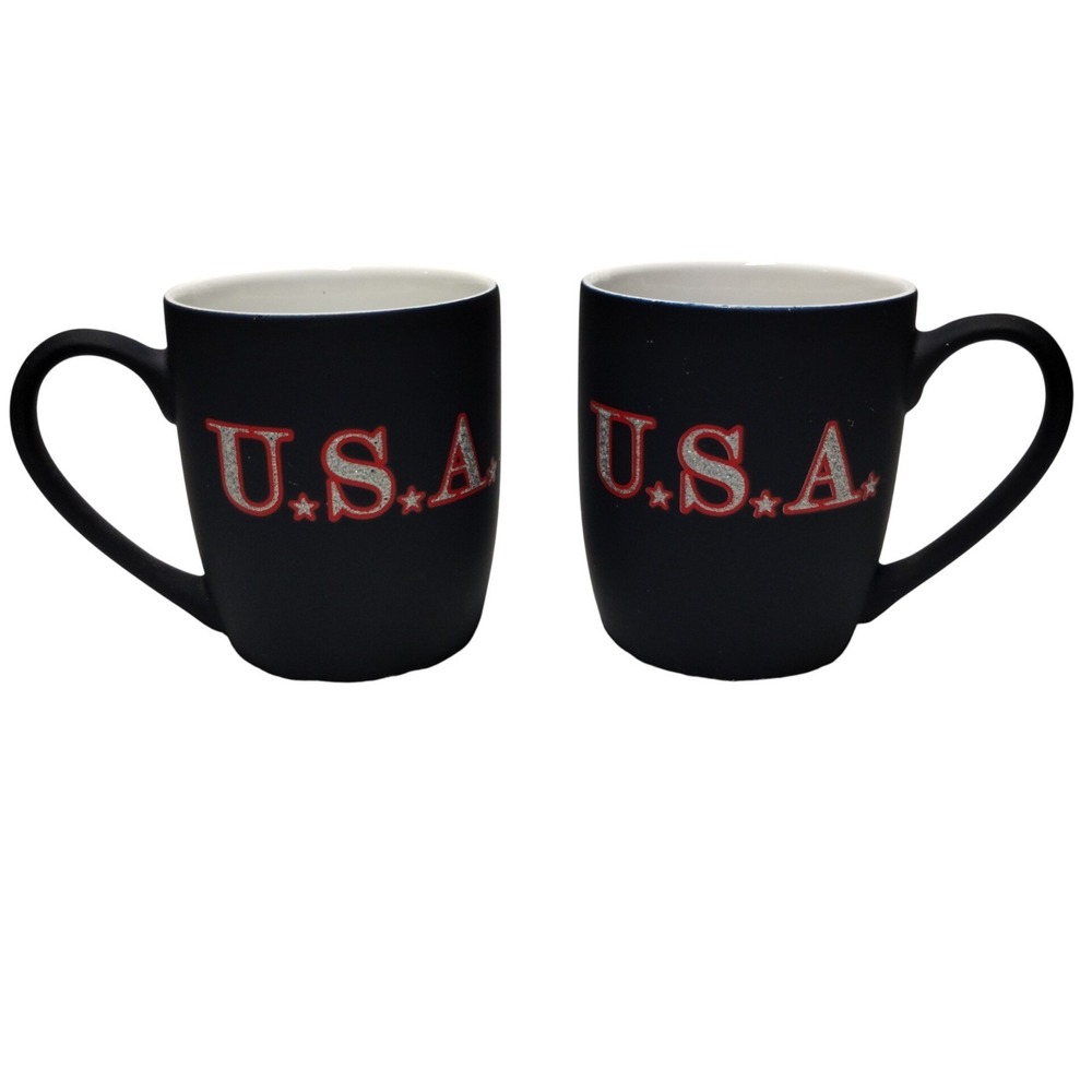 Sheffield Home USA Matte Navy Blue Glitter Coffee Mugs Set of 2 Land That I Love